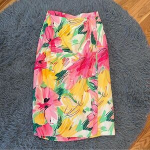 Vintage 80s Raul Blanco Abstract Floral Silk Midi Wrap Skirt Size 10